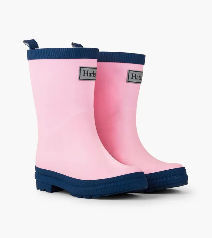 Kids Pink and Navy Matte Rain Boots Hatley
