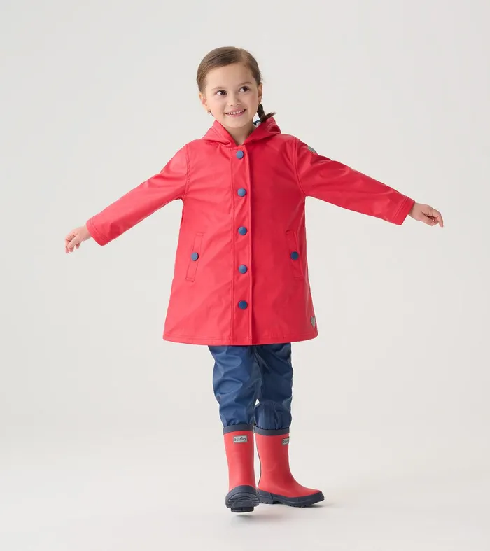 Kids Red and Navy ButtonUp Rain Jacket Hatley
