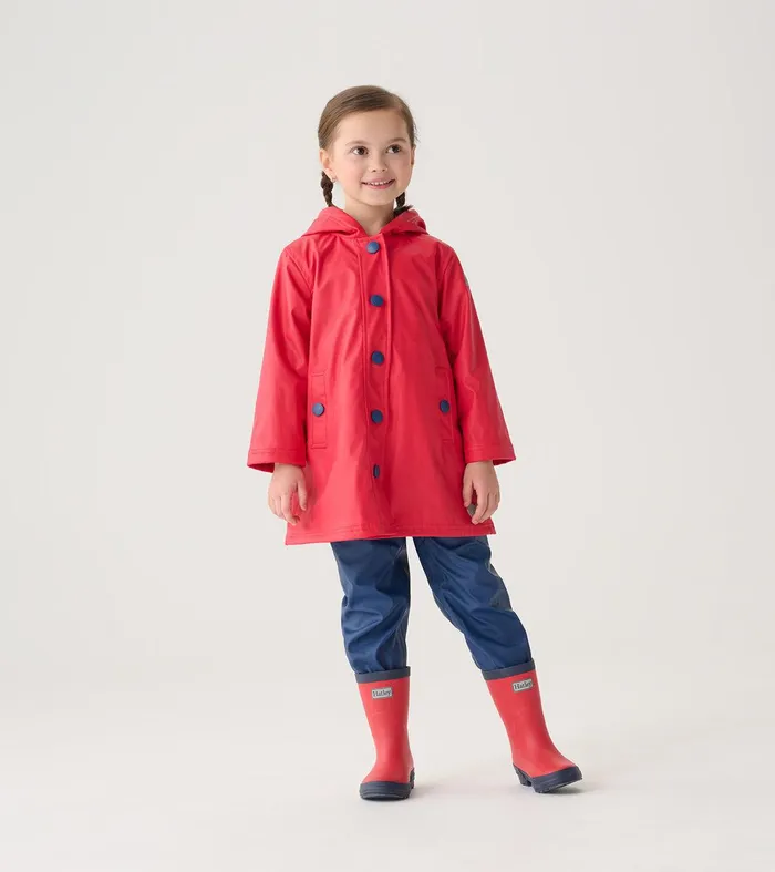 Kids Red and Navy ButtonUp Rain Jacket Hatley