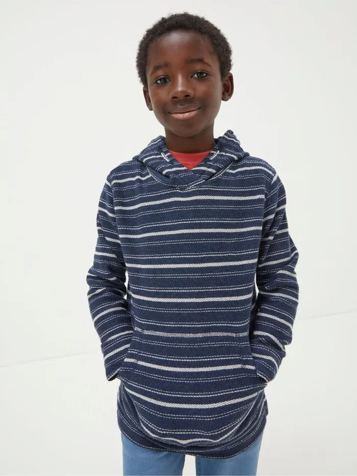 Kids Sweatshirts and Hoodies Fat Face Blue Texture Stripe Popover Hoodie