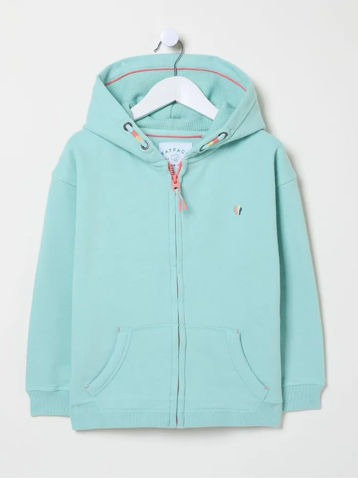 Kids Sweatshirts and Hoodies Fat Face Green Shell Zip Through Hoodie