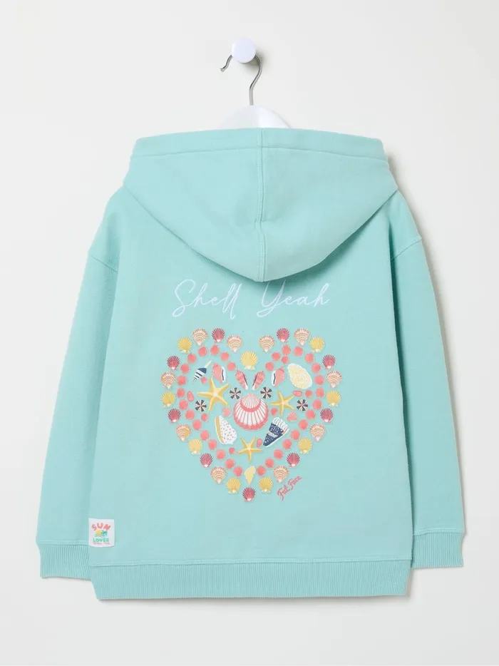 Kids Sweatshirts and Hoodies Fat Face Green Shell Zip Through Hoodie