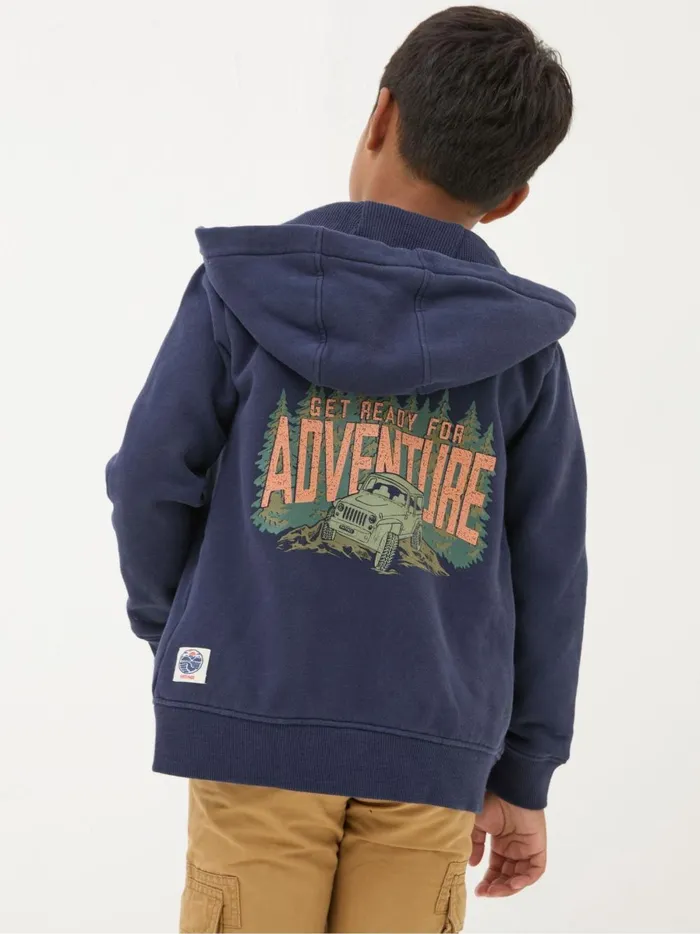 Kids Sweatshirts and Hoodies Fat Face Navy Blue Adventure Zip Through Hoodie
