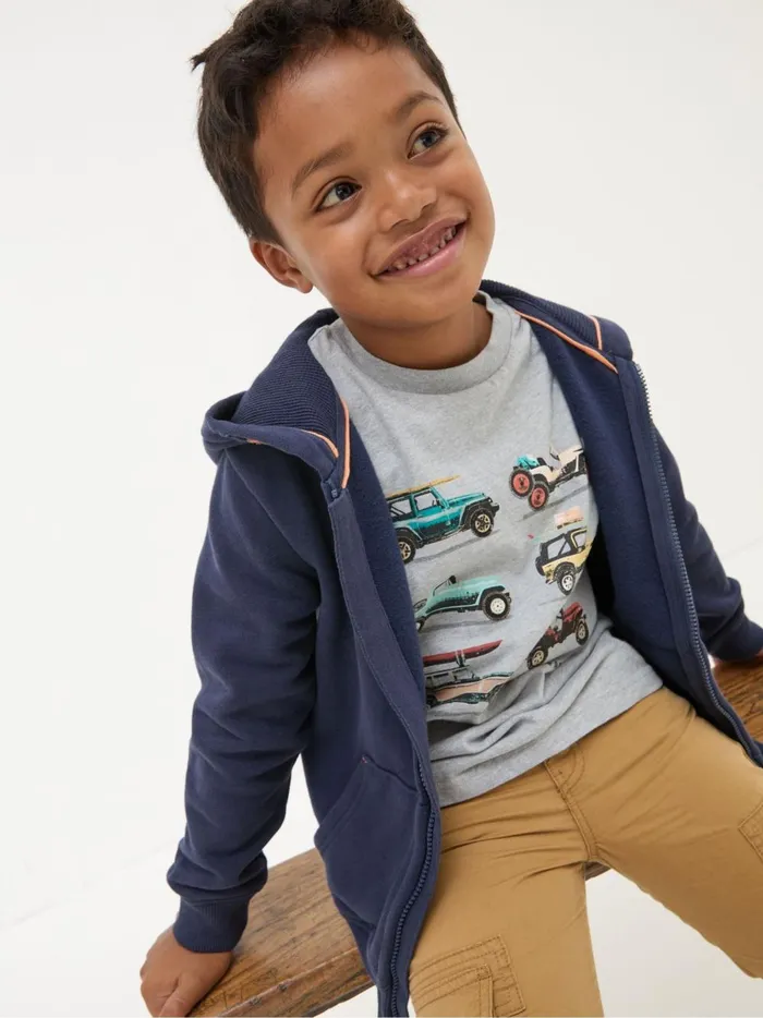 Kids Sweatshirts and Hoodies Fat Face Navy Blue Adventure Zip Through Hoodie