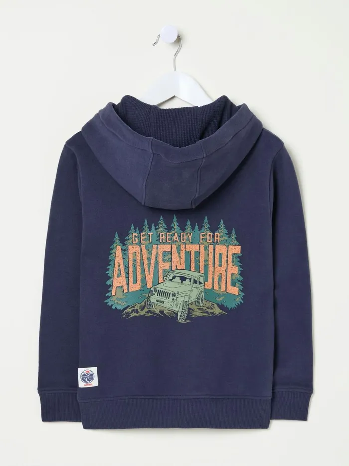 Kids Sweatshirts and Hoodies Fat Face Navy Blue Adventure Zip Through Hoodie