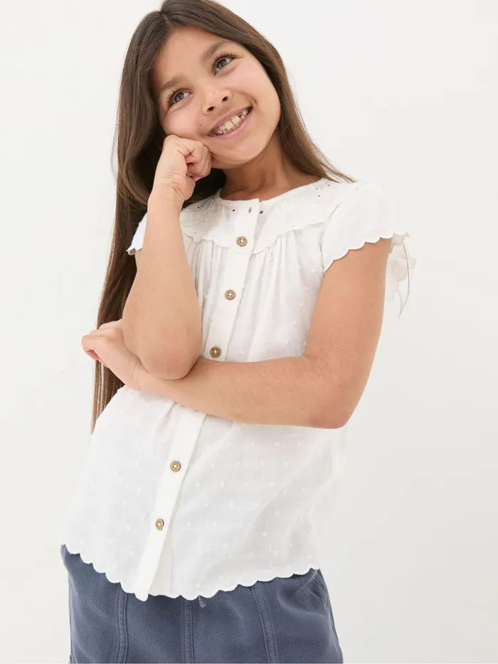 Kids Tops and TShirts Fat Face Emily White Embroidered Blouse