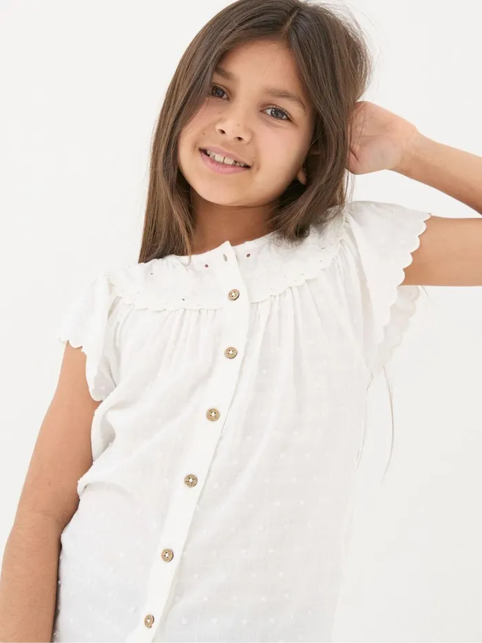 Kids Tops and TShirts Fat Face Emily White Embroidered Blouse