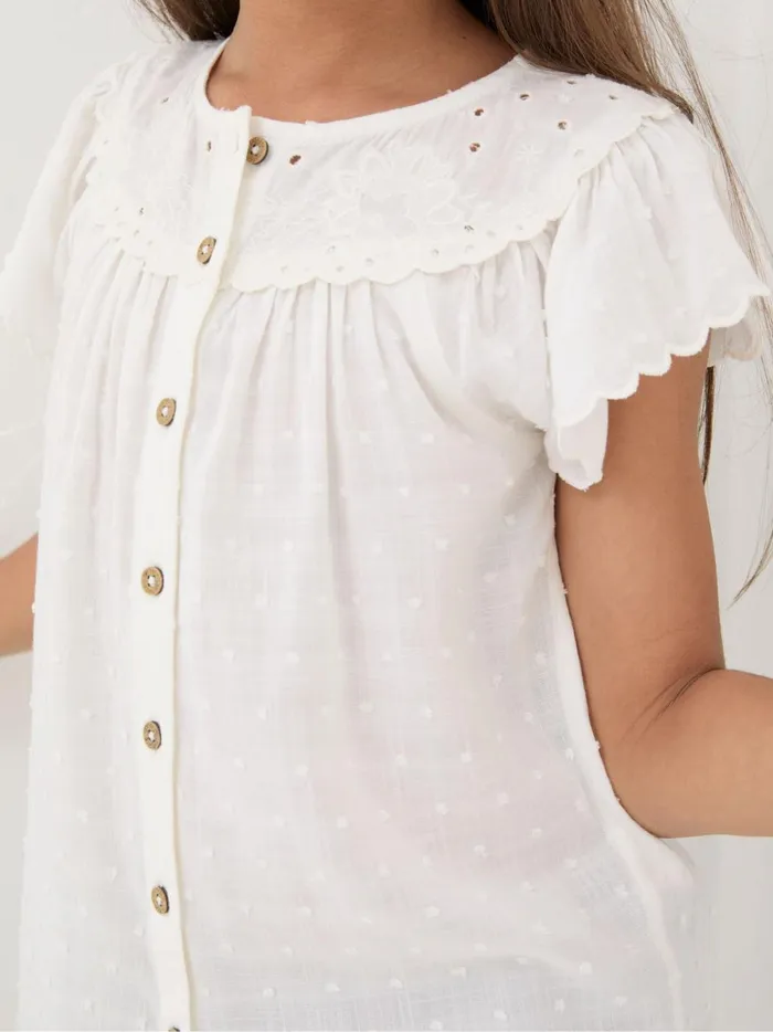 Kids Tops and TShirts Fat Face Emily White Embroidered Blouse
