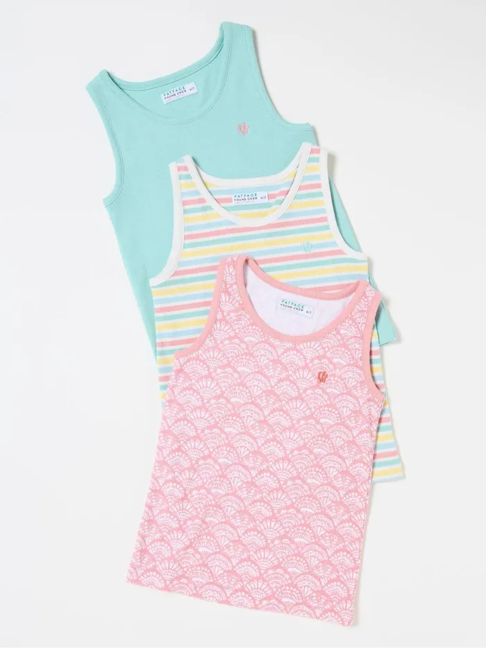 Kids Tops and TShirts Fat Face Pink Rib Vests 3 Pack