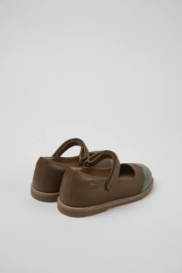 Kids Twins Brown And Green Leather Ballerinas For Kids Camper Ballerinas Kids Twins Brown And Green Leather Ballerinas For Kids Camper Ballerinas