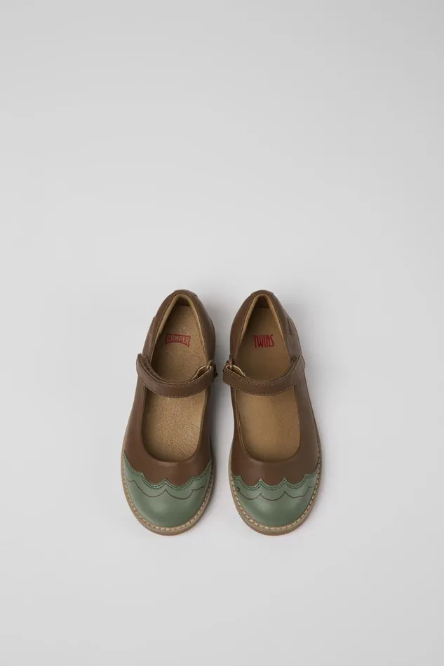 Kids Twins Brown And Green Leather Ballerinas For Kids Camper Ballerinas Kids Twins Brown And Green Leather Ballerinas For Kids Camper Ballerinas