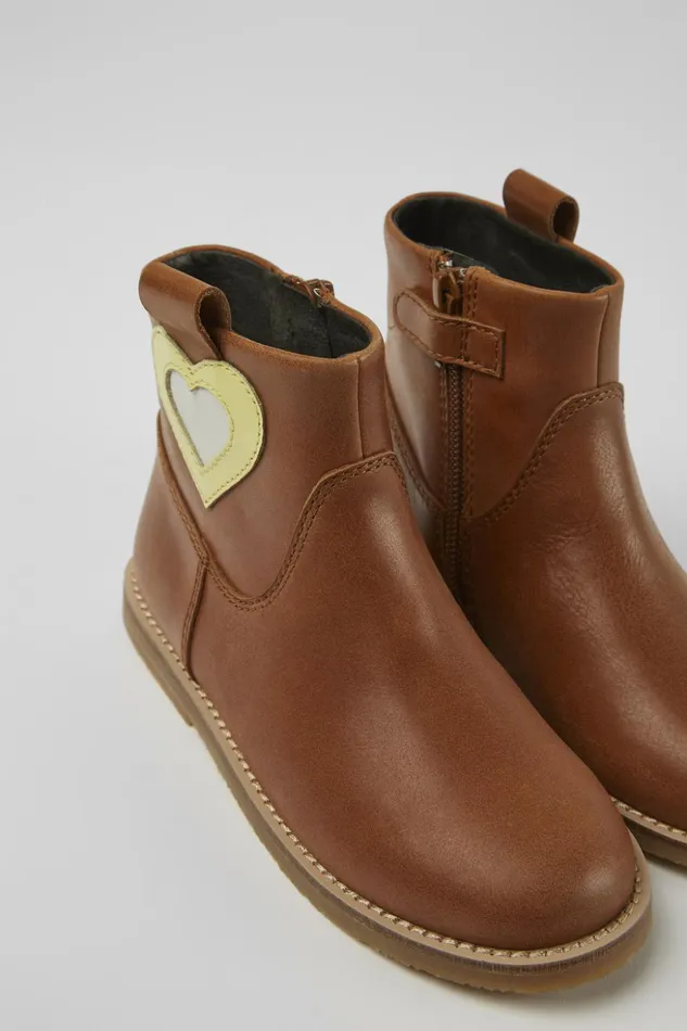 Kids Twins Brown Leather Zipup Boots Camper Boots