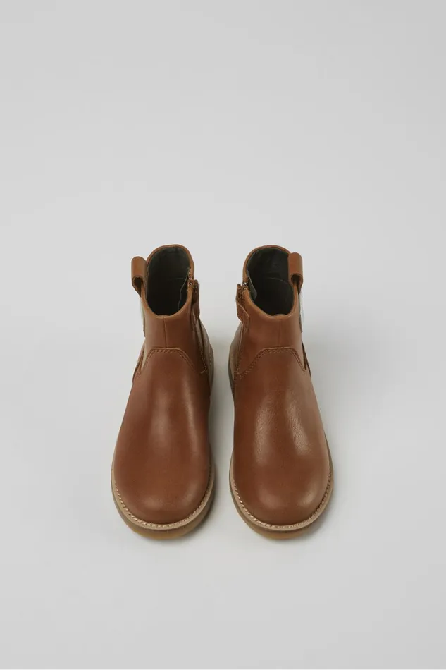 Kids Twins Brown Leather Zipup Boots Camper Boots Kids Twins Brown Leather Zipup Boots Camper Boots