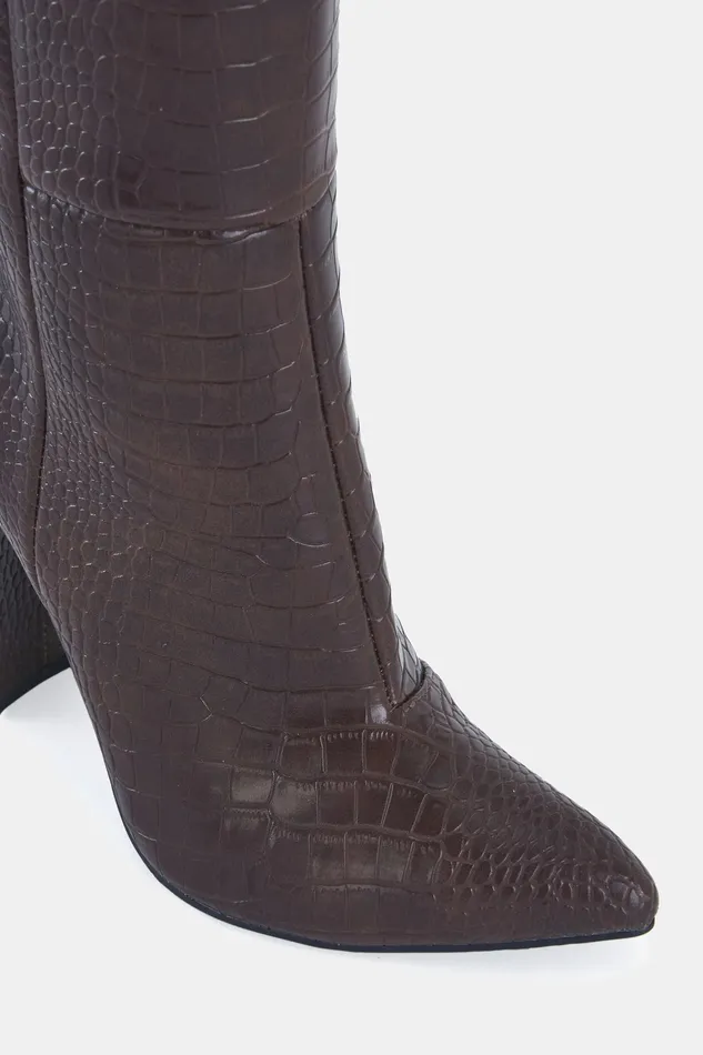 Knee High Boots NOVO Shoes Women REBELLION MT MILK CHOC CROC Heeled Boots