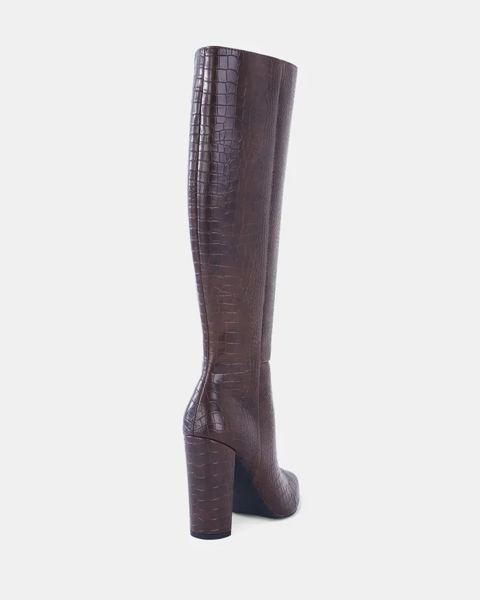 Knee High Boots NOVO Shoes Women REBELLION MT MILK CHOC CROC Heeled Boots