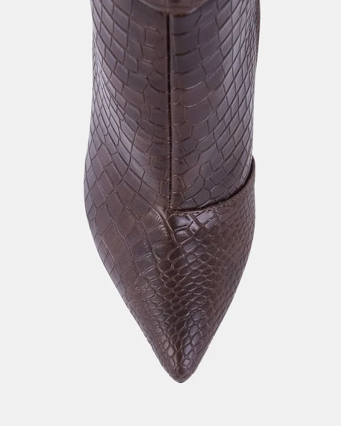 Knee High Boots NOVO Shoes Women REBELLION MT MILK CHOC CROC Heeled Boots