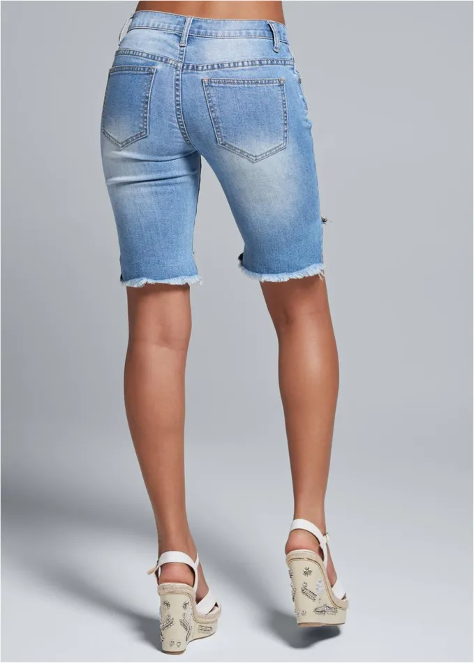 LACE TRIM BERMUDA SHORTS Medium Wash Women VENUS Shorts