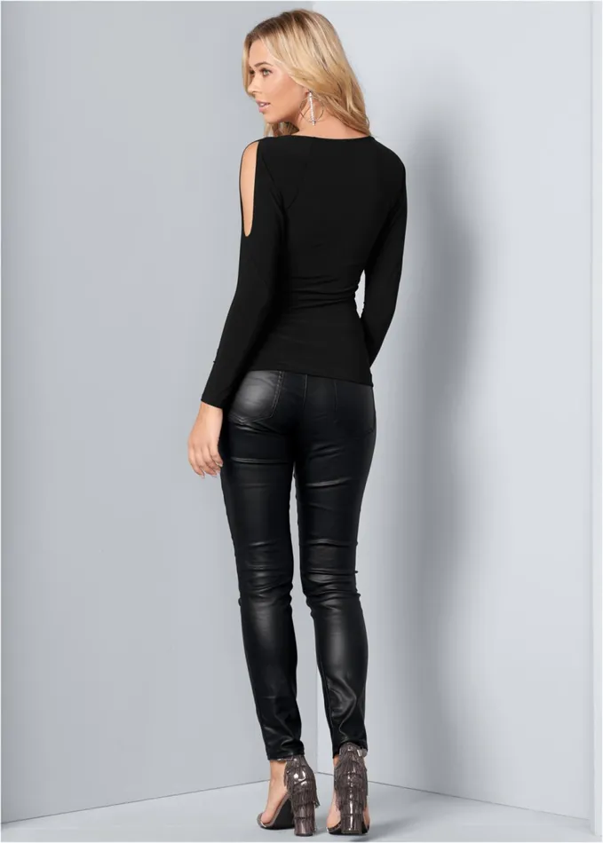 Laceup Coldshoulder Top Black Women VENUS Night Out Tops