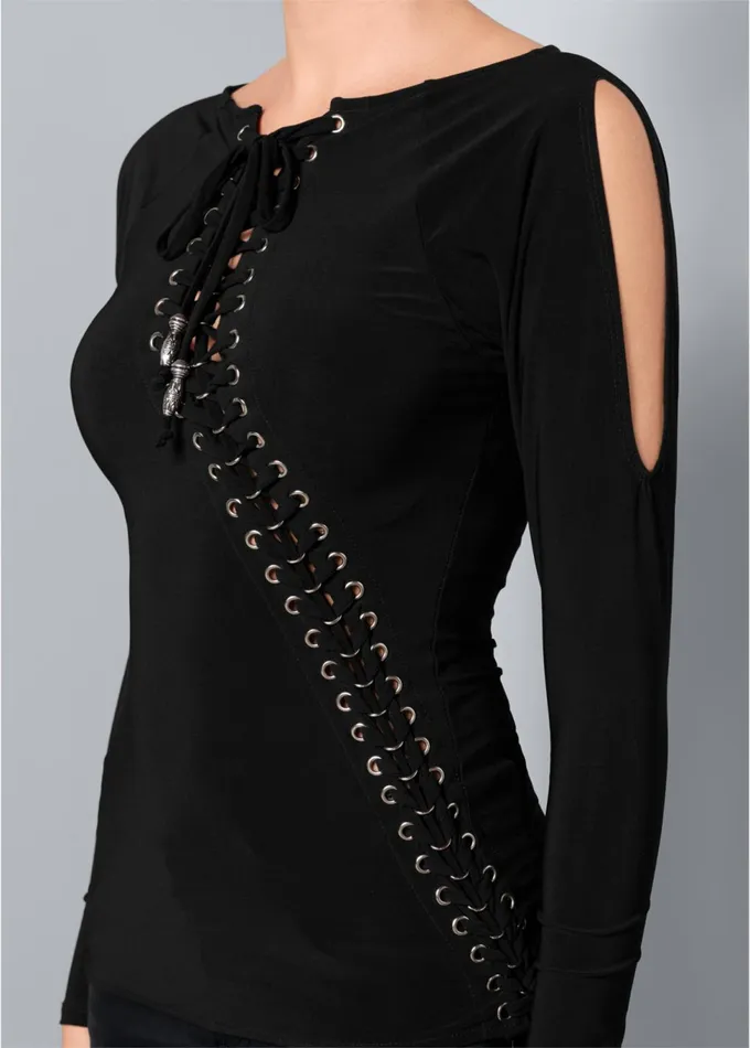 Laceup Coldshoulder Top Black Women VENUS Night Out Tops