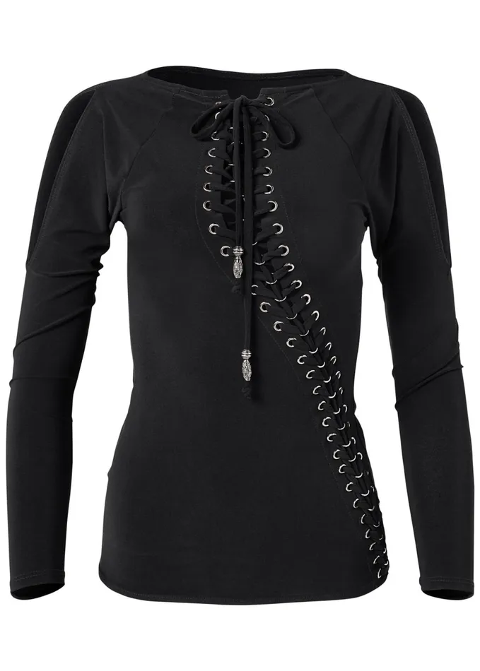 Laceup Coldshoulder Top Black Women VENUS Night Out Tops