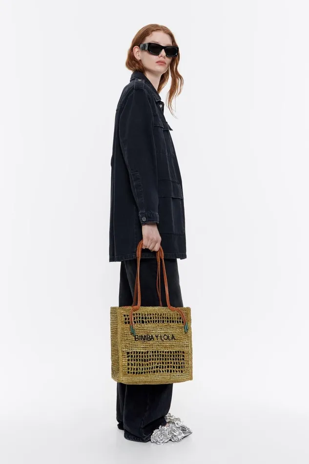 Large Khaki Raffia Tote Bag Khaki Women Bimba Y Lola Raffia Bags Large Khaki Raffia Tote Bag Khaki Women Bimba Y Lola Raffia Bags
