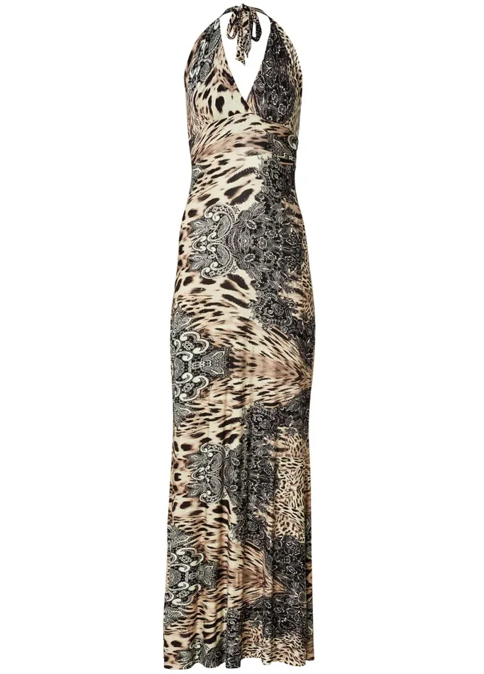 LEOPARD HALTER MAXI DRESS Brown Multi Women VENUS Casual Dresses