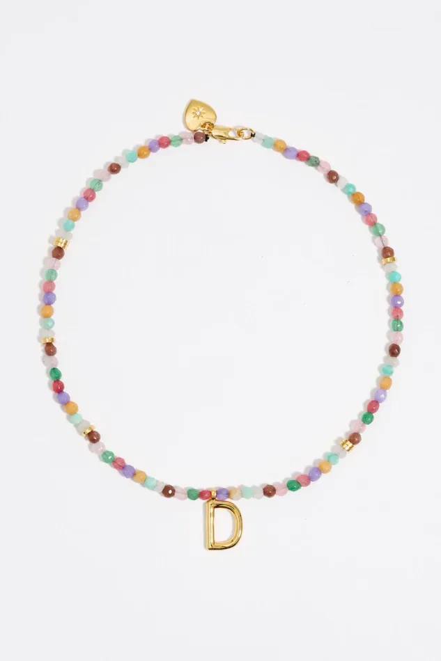 Letter D Multicolor Stones Necklace Gold Women Bimba Y Lola Jewelry