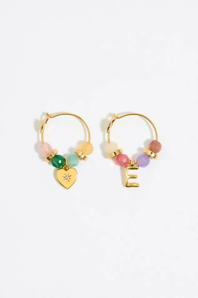 Letter E Multicolor Stones Earrings Gold Women Bimba Y Lola Alphabet