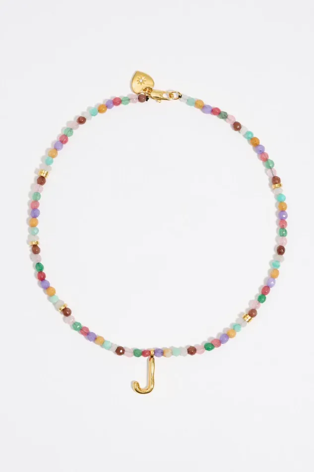 Letter J Multicolor Stones Necklace Gold Women Bimba Y Lola Alphabet