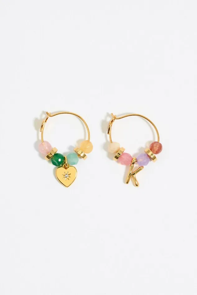 Letter K Multicolor Stones Earrings Gold Women Bimba Y Lola Alphabet