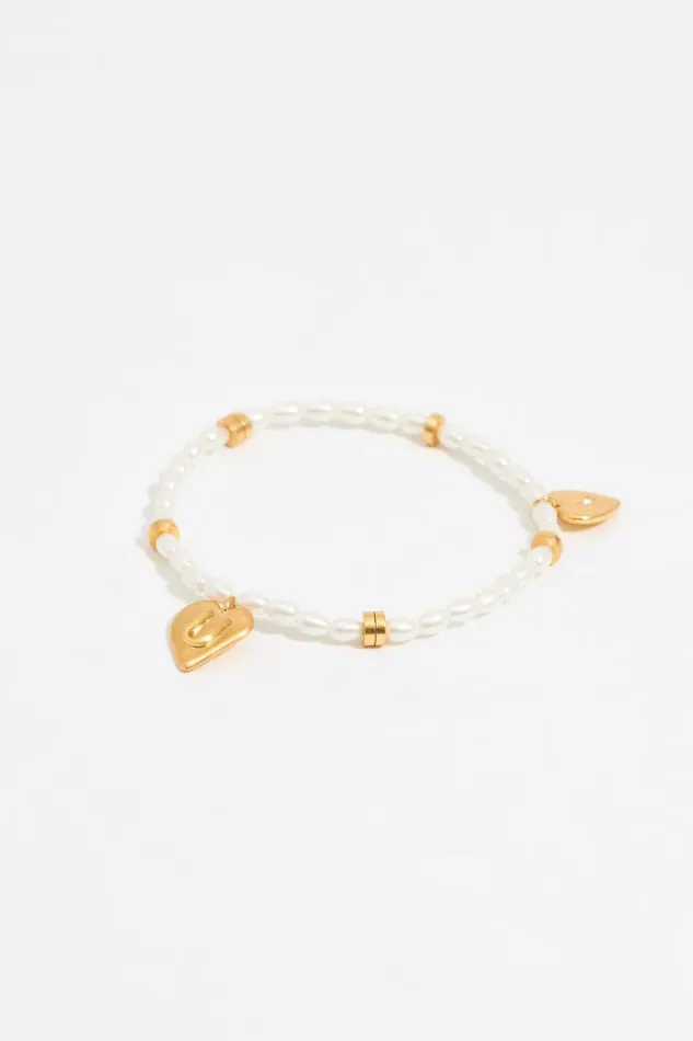 Letter U Heart And Pearl Bracelet Gold Women Bimba Y Lola Alphabet
