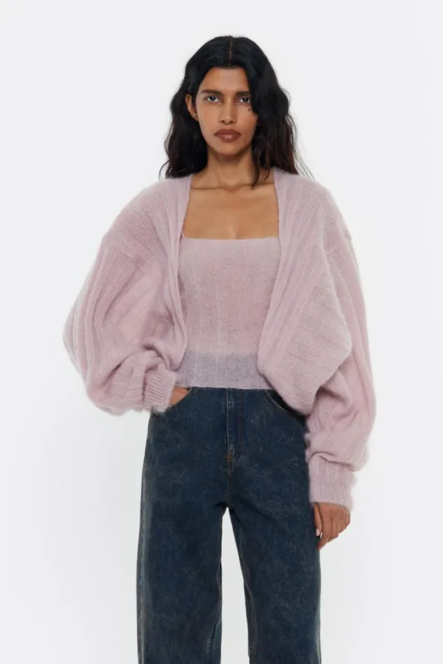 Light Pink Mohair Ribbed Cardigan Light Pink Women Bimba Y Lola Knitwear