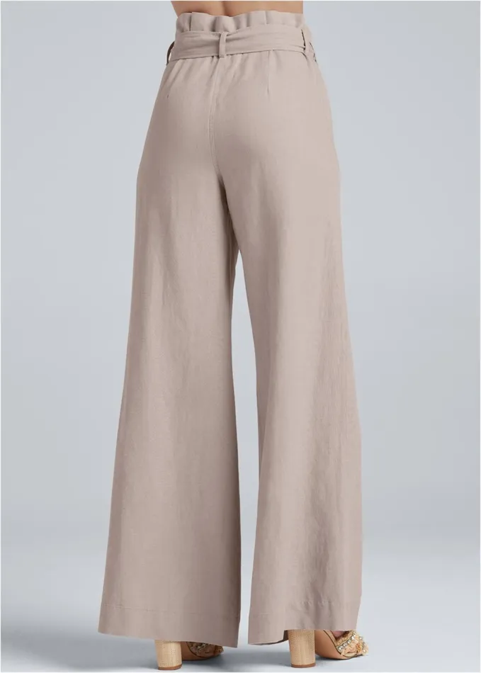 Linen Wide Leg Sailor Pants With Self Belt Taupe Women VENUS Casual