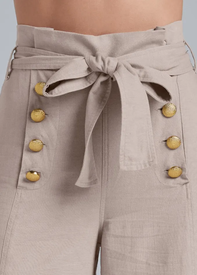 Linen Wide Leg Sailor Pants With Self Belt Taupe Women VENUS Casual