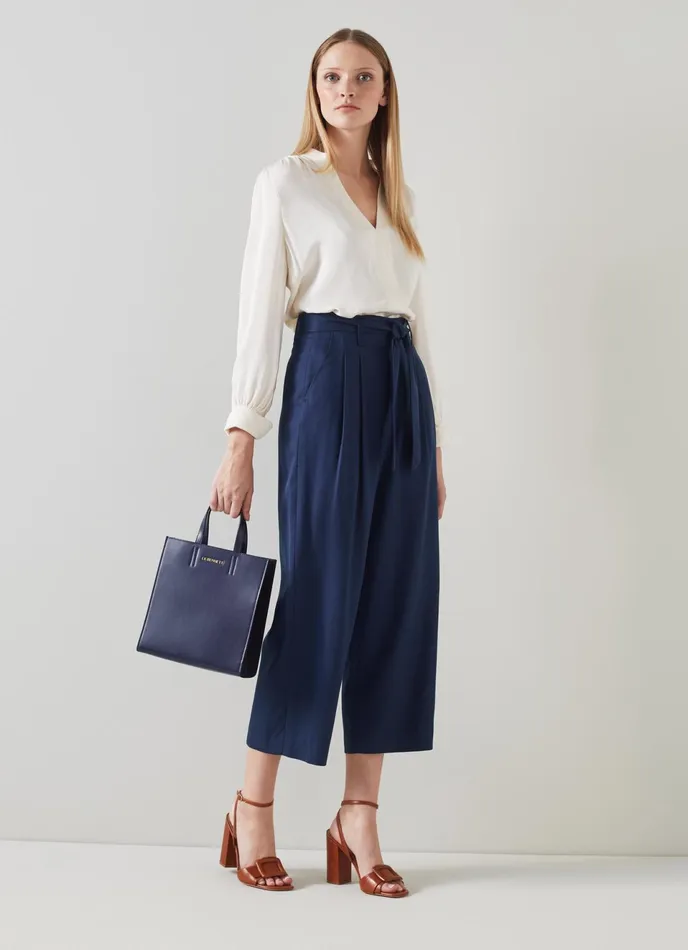 LK Bennett Almeida Tan Tie Belt Cropped Trousers Women Trousers