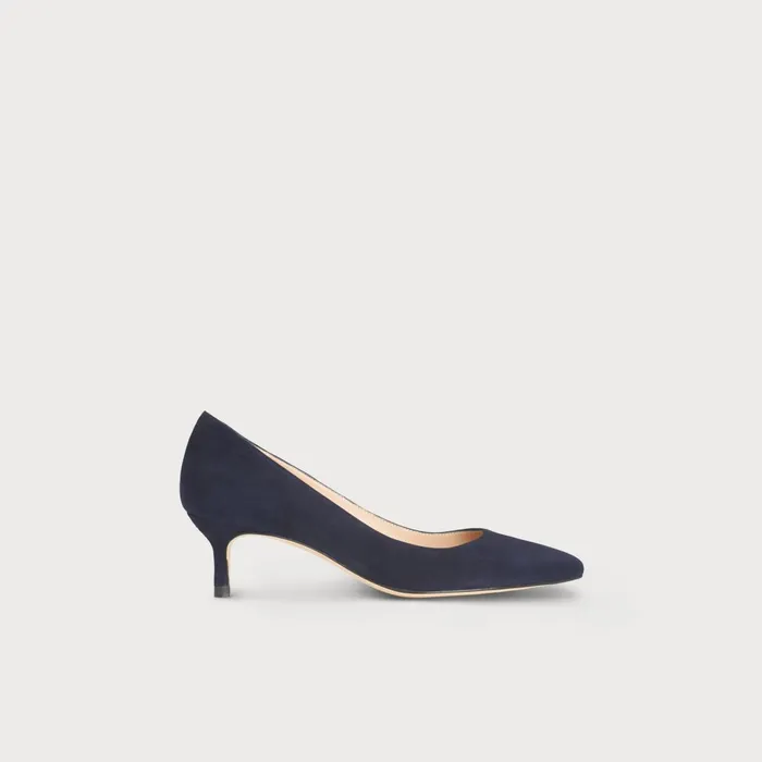 LK Bennett Audrey Navy Suede Kitten Heel Courts Women Court Shoes