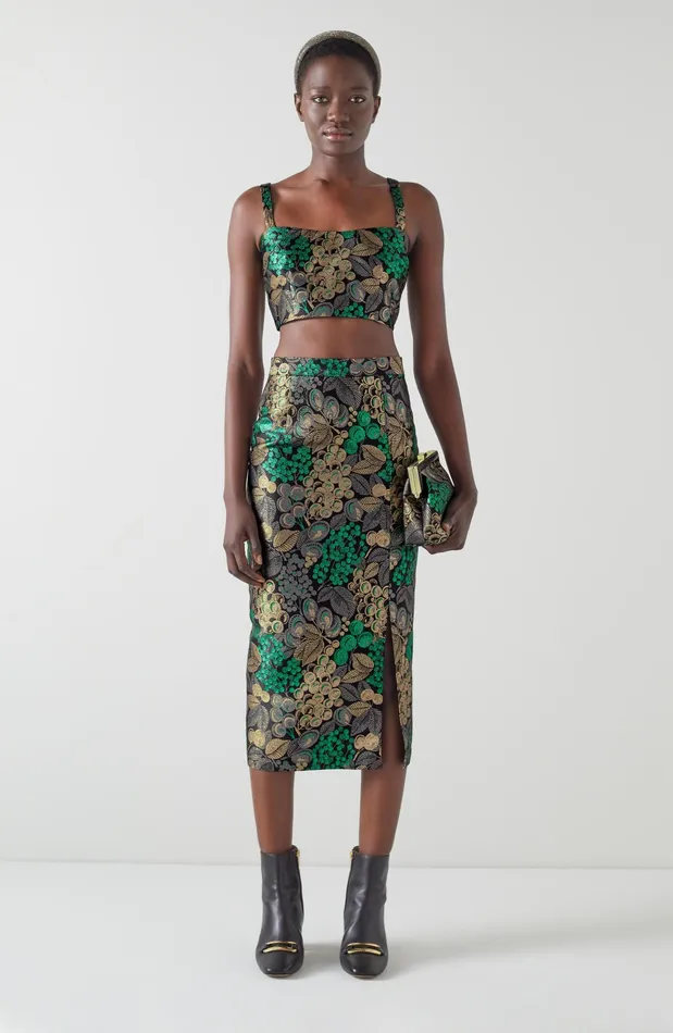 LK Bennett Charlotte Metallic Fruit Brocade Crop Top Women Tops