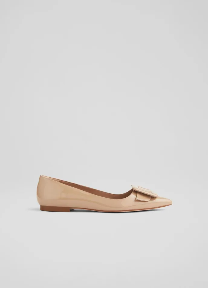 LK Bennett Devon Blue Patent Leather BuckleDetail Flats Women Flats
