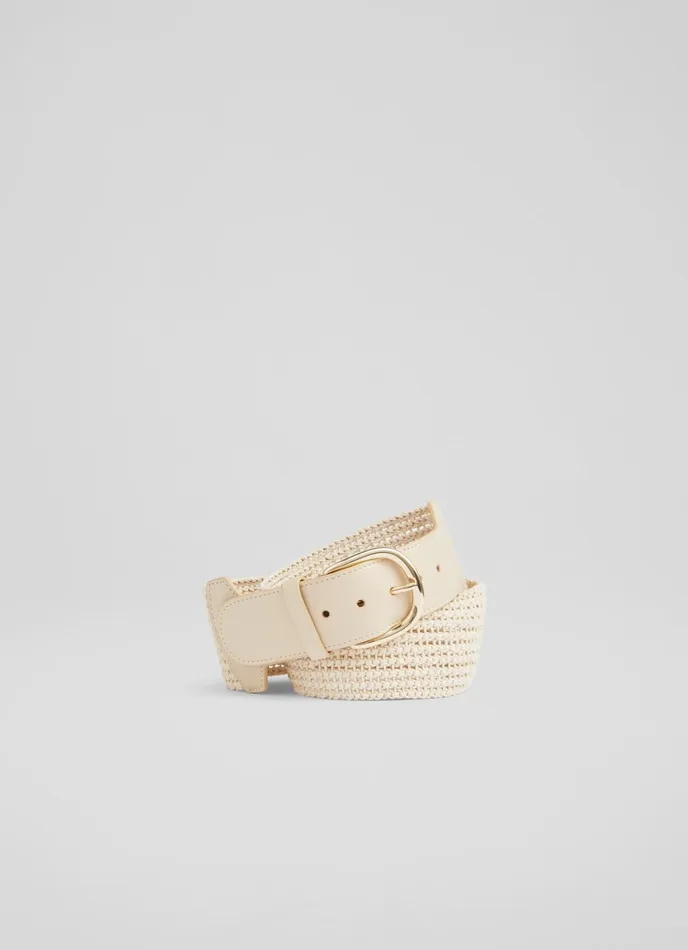 LK Bennett Eliana Cream Woven Cotton And Leather Wide Belt Women Belts