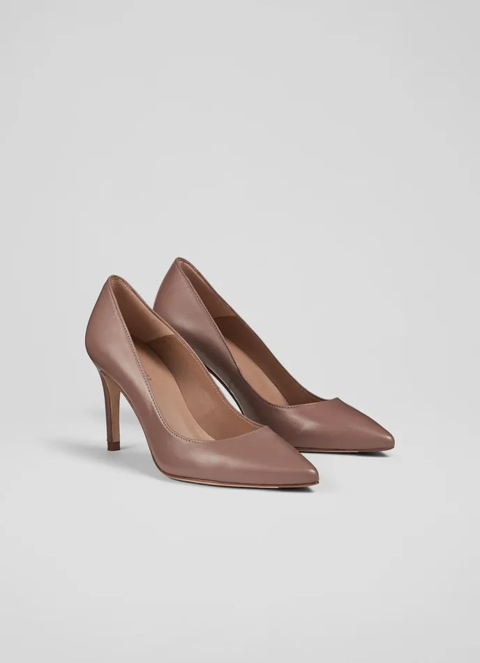 LK Bennett Floret Orange Leather Pointed Toe Courts Women Court Shoes