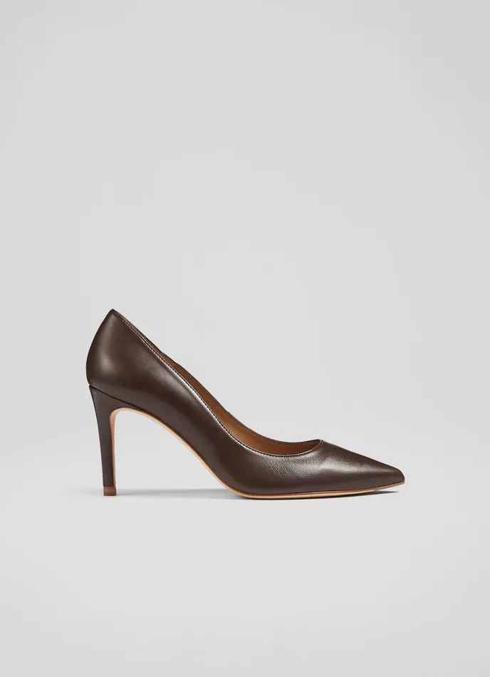 LK Bennett Floret Orange Leather Pointed Toe Courts Women Court Shoes
