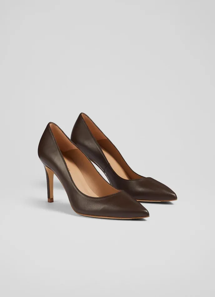 LK Bennett Floret Orange Leather Pointed Toe Courts Women Court Shoes