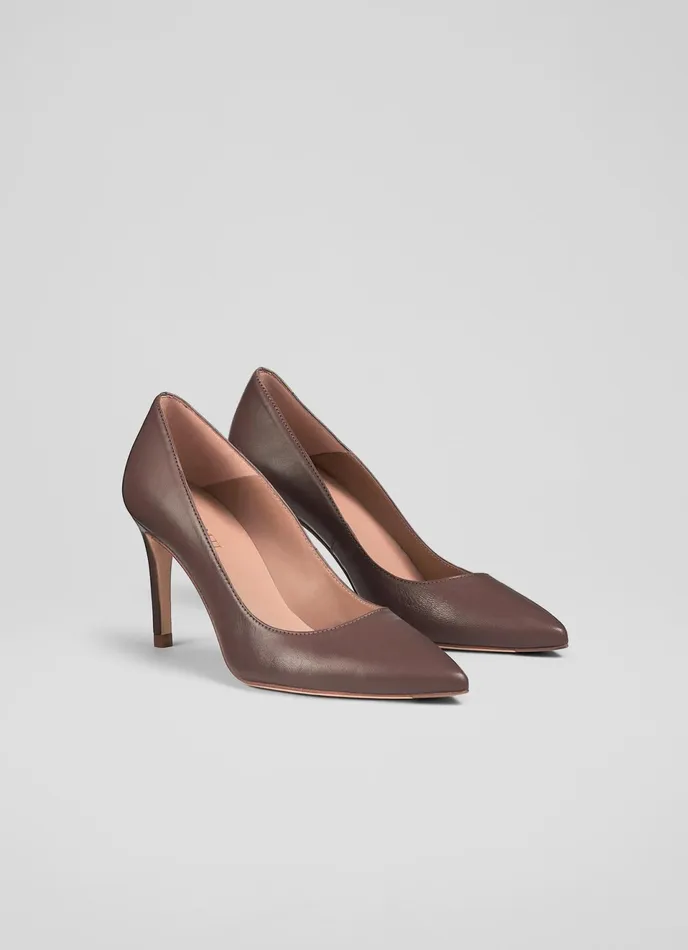 LK Bennett Floret Orange Leather Pointed Toe Courts Women Court Shoes