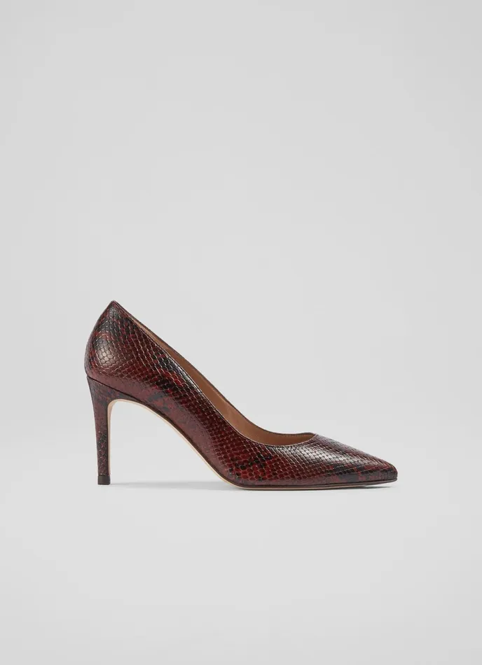 LK Bennett Floret Red SnakeEffect Leather Pointed Toe Courts Women Court Shoes