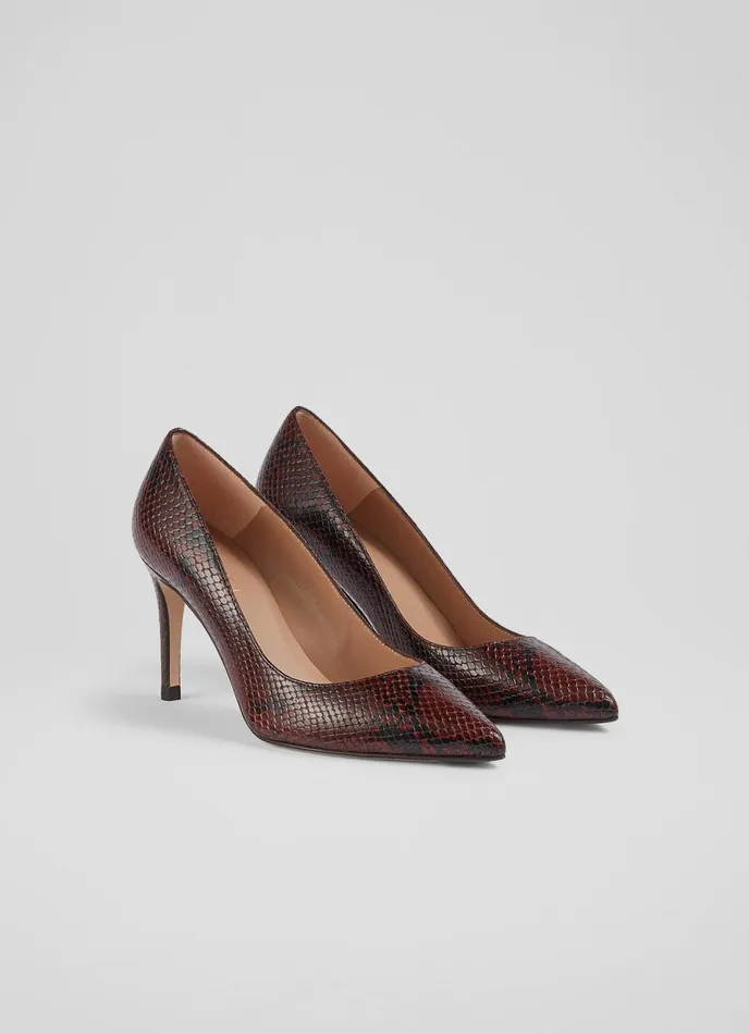 LK Bennett Floret Red SnakeEffect Leather Pointed Toe Courts Women Court Shoes