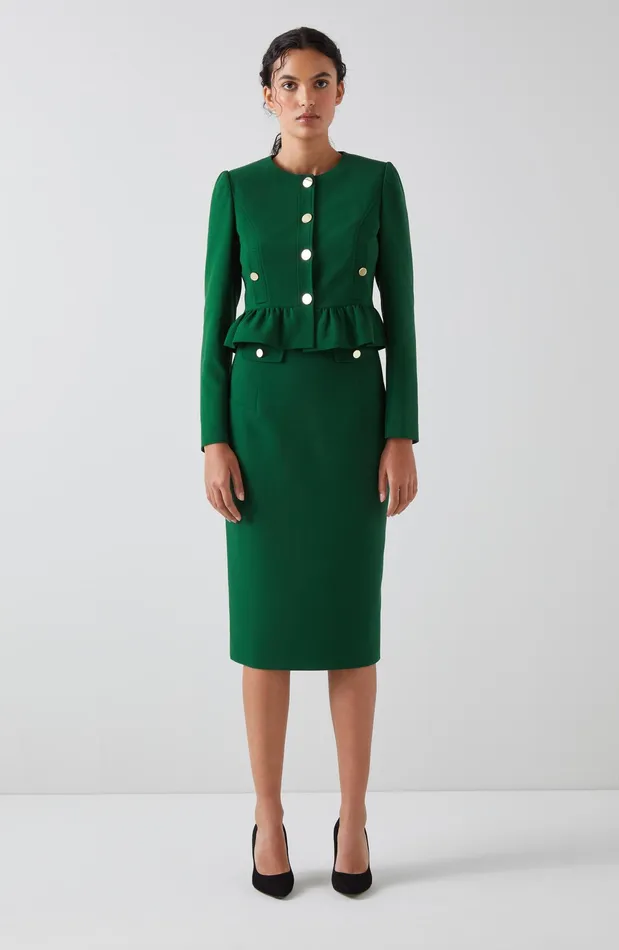 LK Bennett Folly Black Crepe Peplum Jacket Women Coats and Jackets