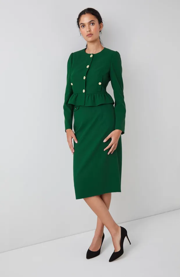 LK Bennett Folly Black Crepe Peplum Jacket Women Coats and Jackets