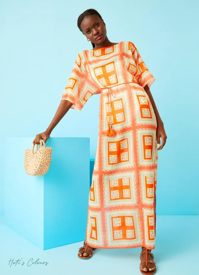 LK Bennett Isabella Pink And Orange Geometric Print Column Dress Women Dresses