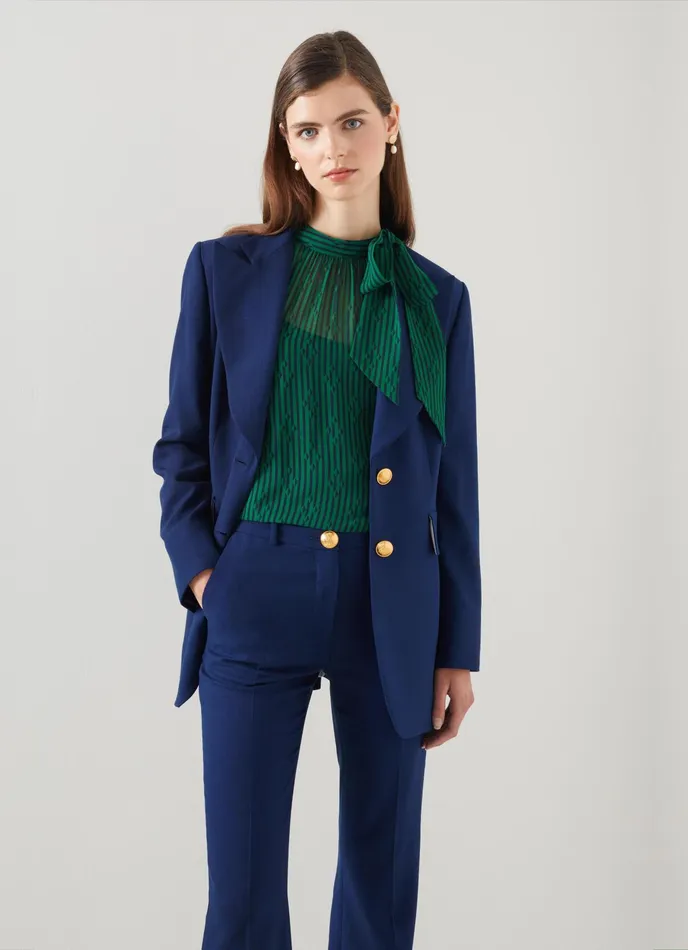 LK Bennett Kennedy Navy Lenzing Ecovero Viscose Blend Jacket Women Coats and Jackets