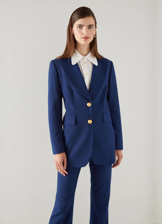 LK Bennett Kennedy Navy Lenzing Ecovero Viscose Blend Jacket Women Coats and Jackets